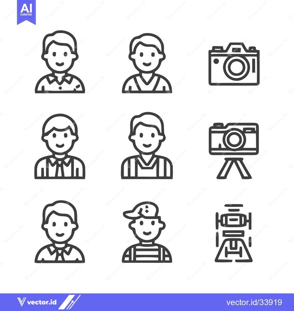 Premium Vector of Collection of Line Art Icons - People, Photography, and Surveying Equi