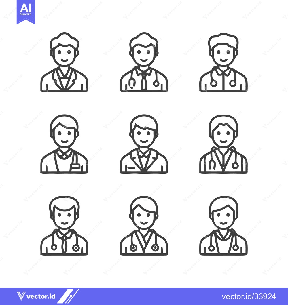 Premium Vector dari Medical professionals in line art style, various poses and expressions