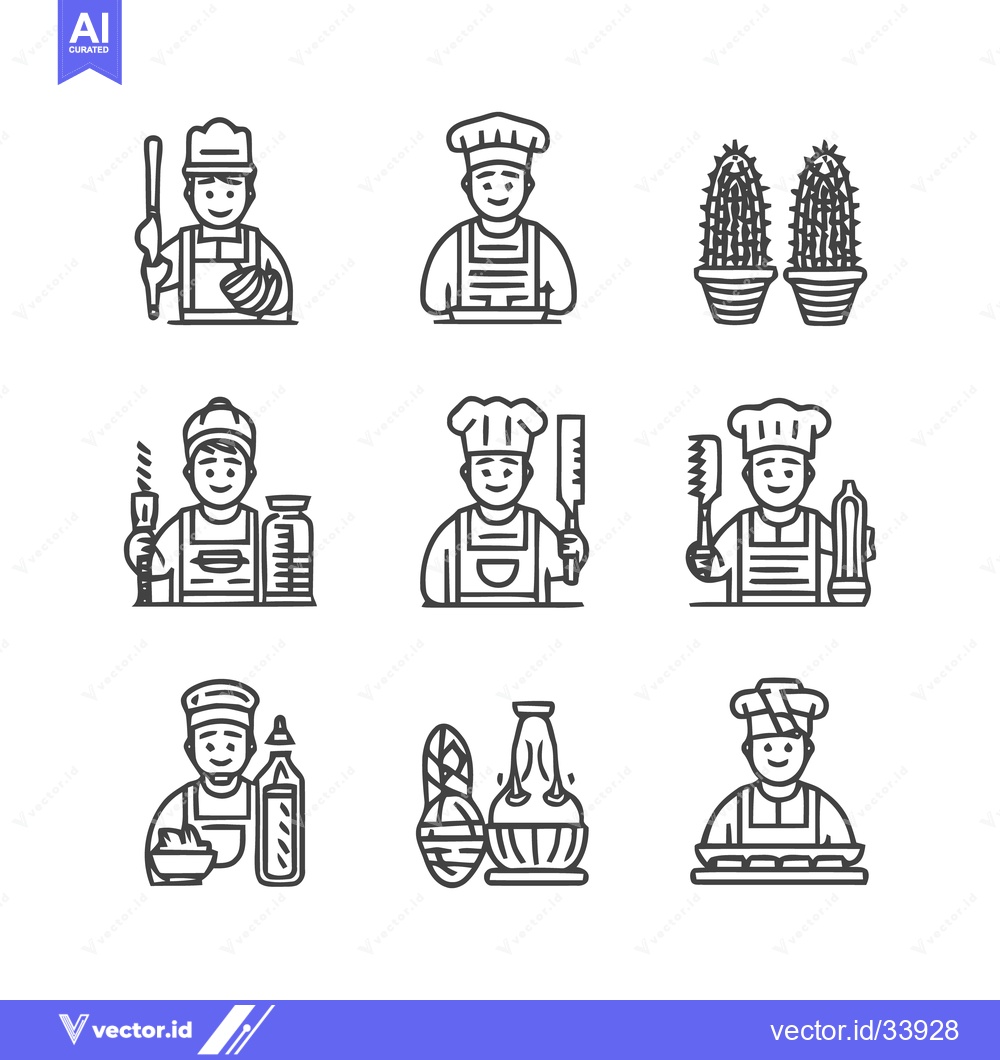 Premium Vector dari Chef Icons - Culinary Professionals and Kitchen Elements in Line Art.
