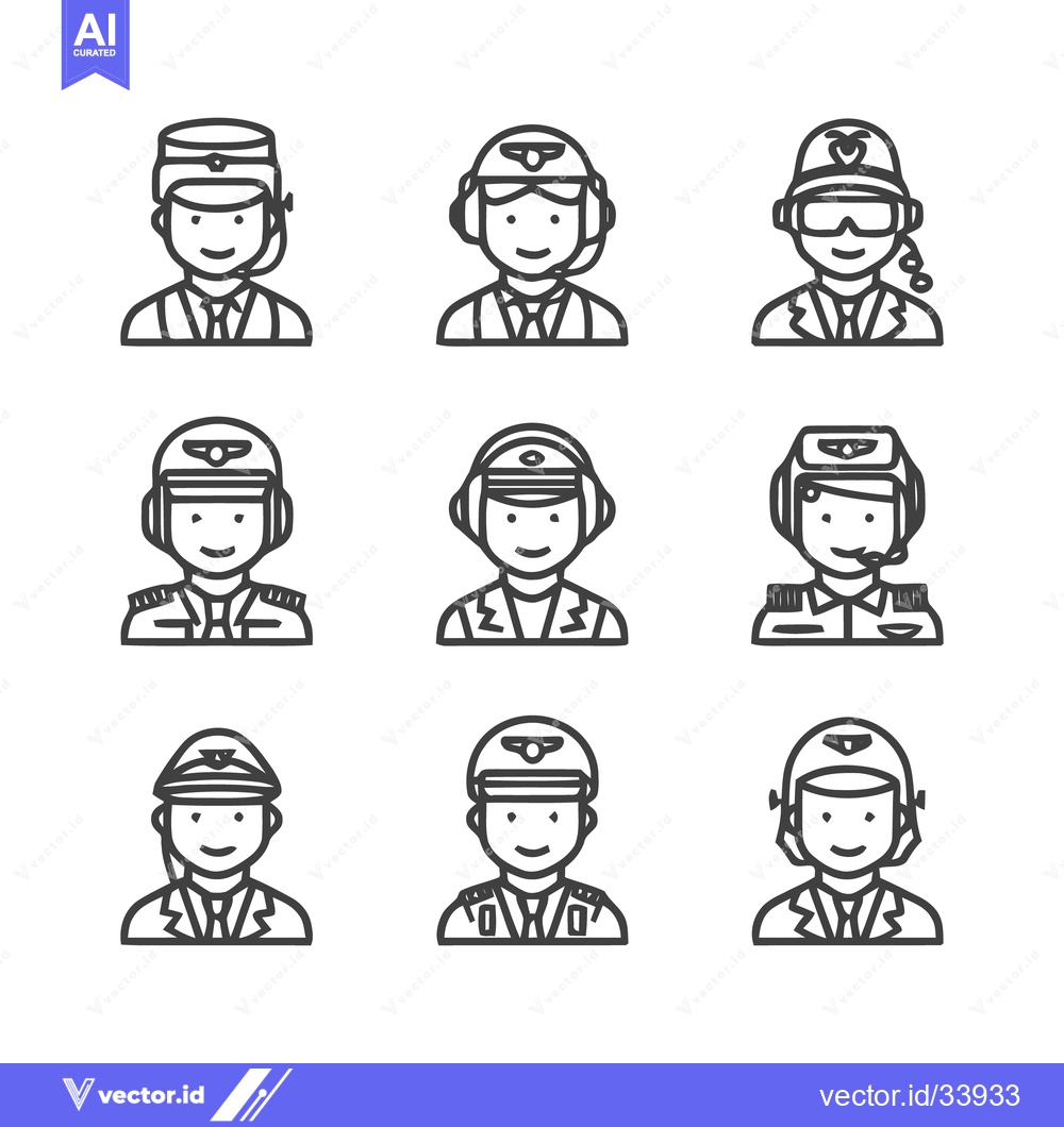 Premium Vector of Diverse Aviation Professionals - A Collection of Pilot Portraits.