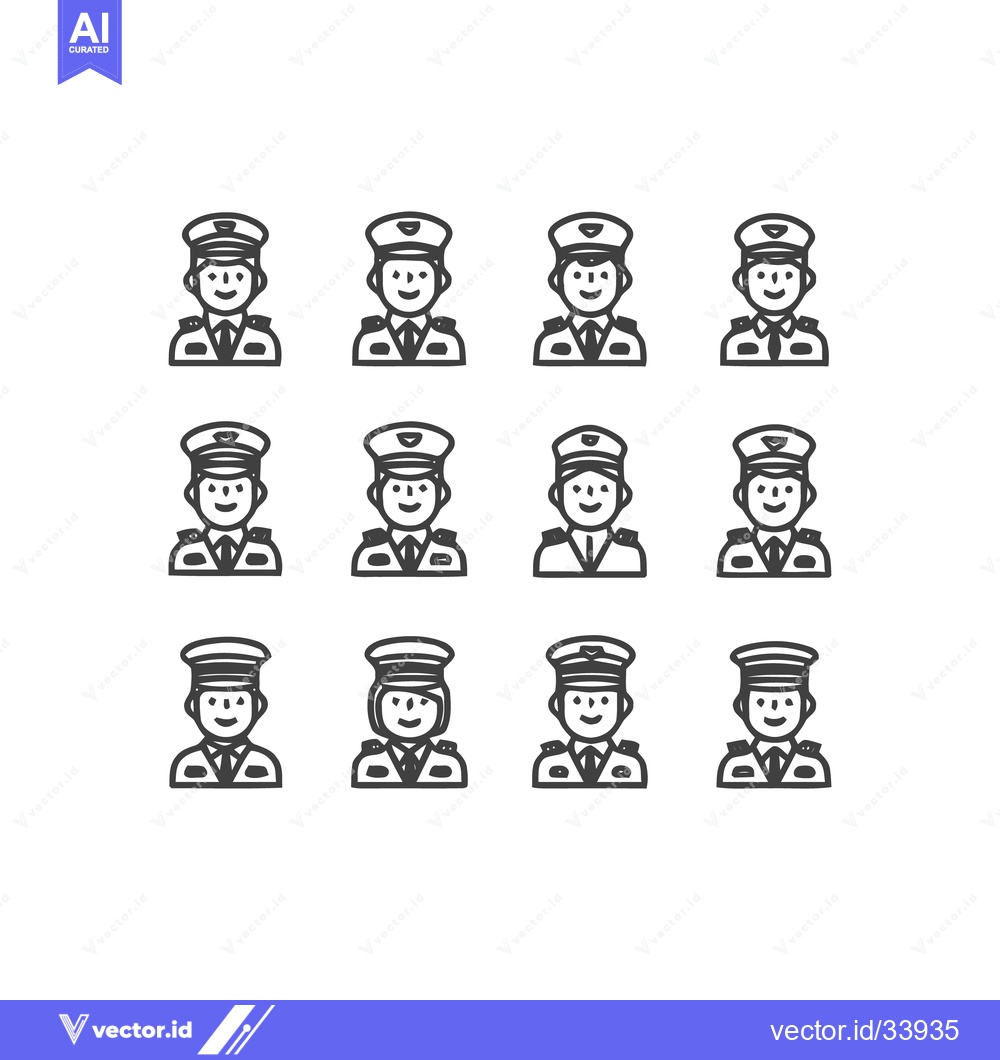 Premium Vector dari Police Officer Icons - Uniformed Professionals in Line.
