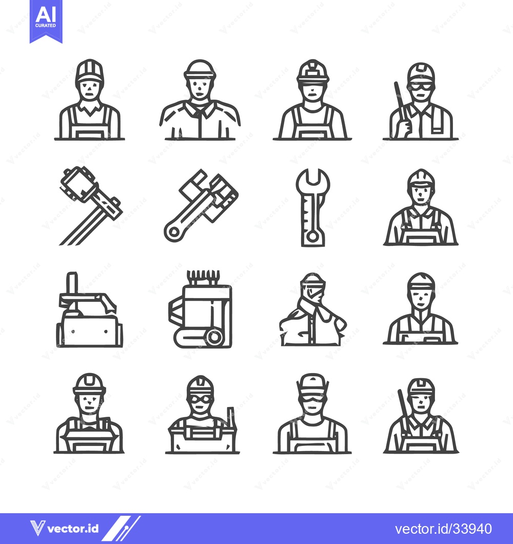 Premium Vector dari Construction Workers and Tools - A Line Art Illustration.