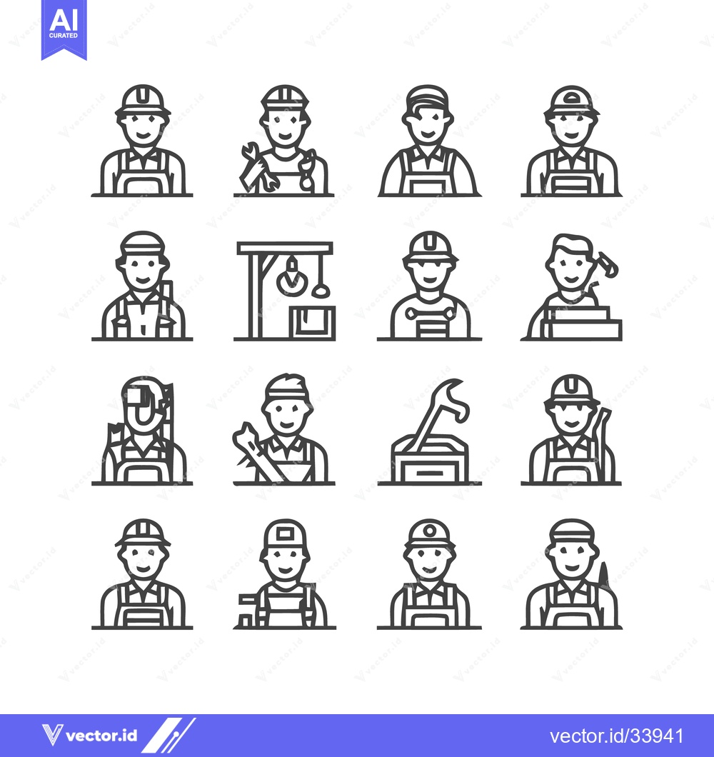 Premium Vector of Diverse Line Art Illustrations of Construction Workers and Professiona