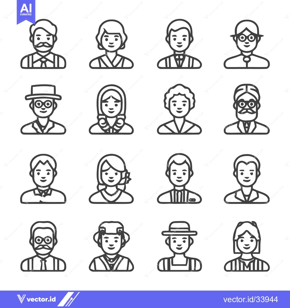 Premium Vector of Diverse Line Art Portraits - A Collection of People Icons.