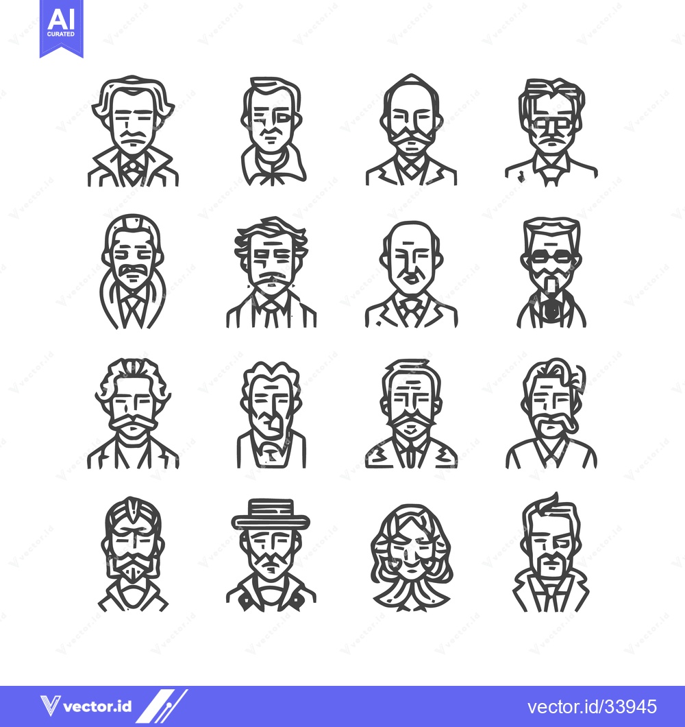 Premium Vector dari Collection of Line Art Portraits Depicting Diverse Individuals.