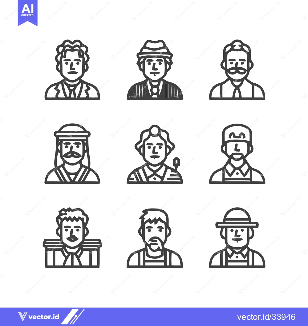 Premium Vector dari Diverse Line Art Portraits Depicting Various Professions and People.