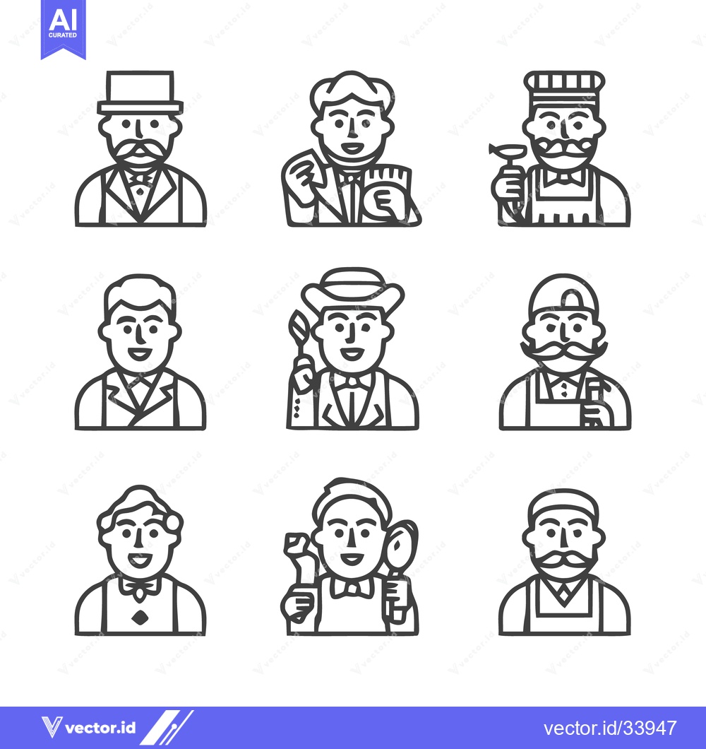 Premium Vector of Diverse Professions - A Collection of Line Art Illustrations.