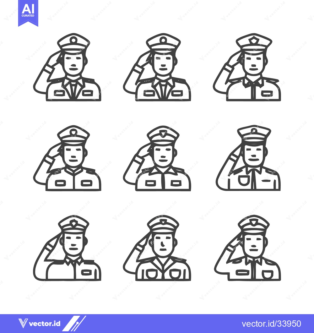 Premium Vector of Police Officer Salute Set - Uniformed Figures in Line Art.