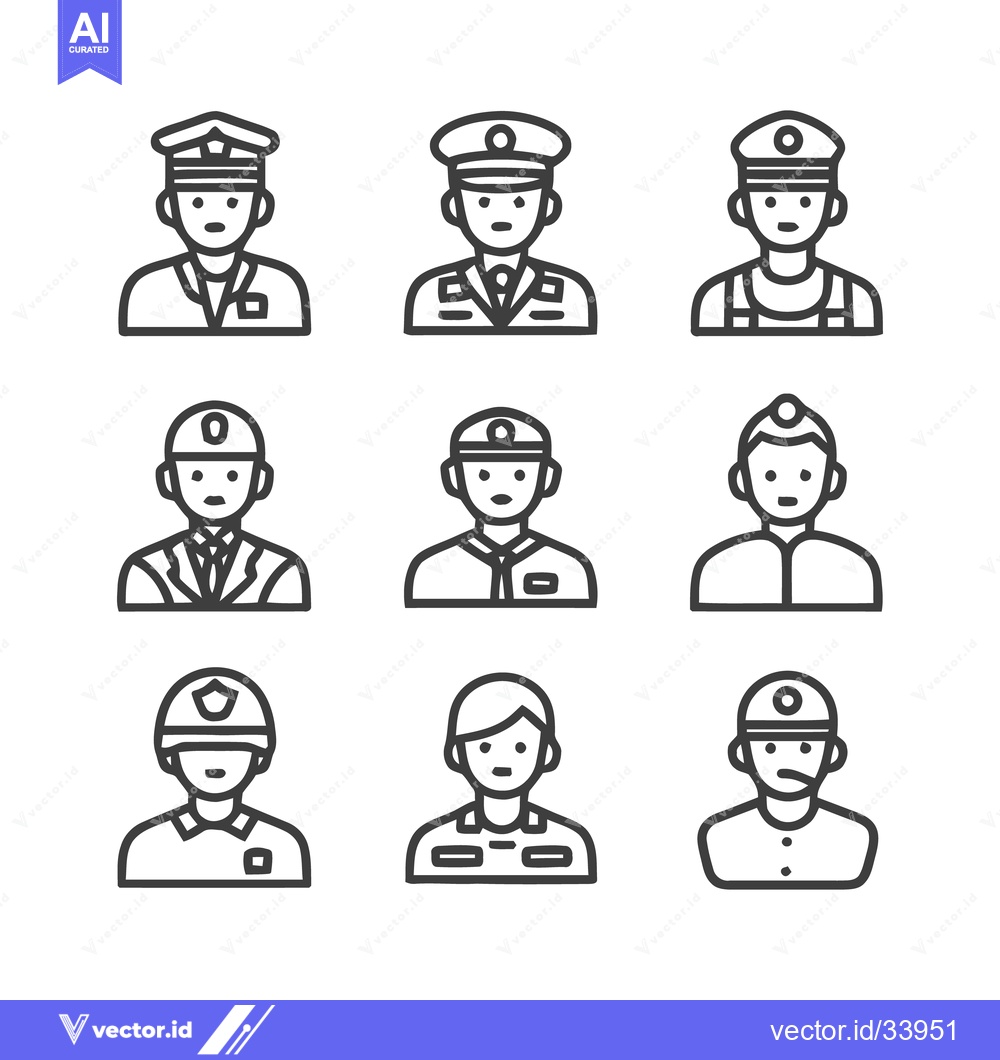 Premium Vector dari Diverse Uniformed Professionals - A Collection of Line Art Icons.