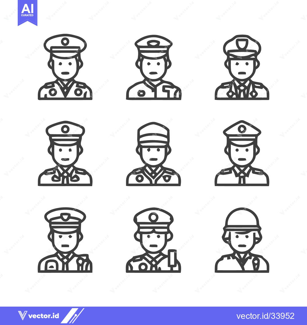 Premium Vector dari Police Officer Icons - A Collection of Uniformed Professionals.