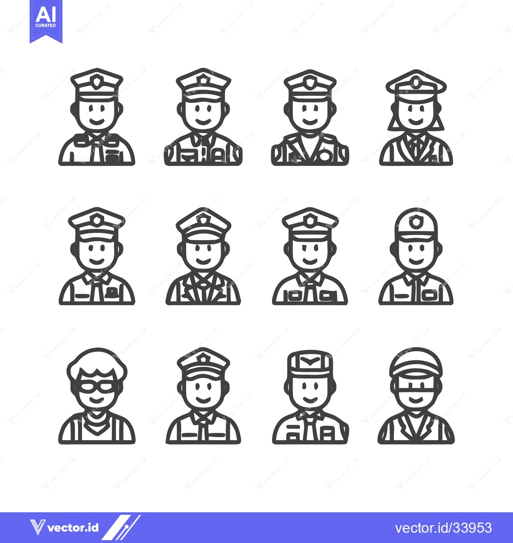 Premium Vector of Diverse Uniformed Professionals - A Collection of Line Art Icons.