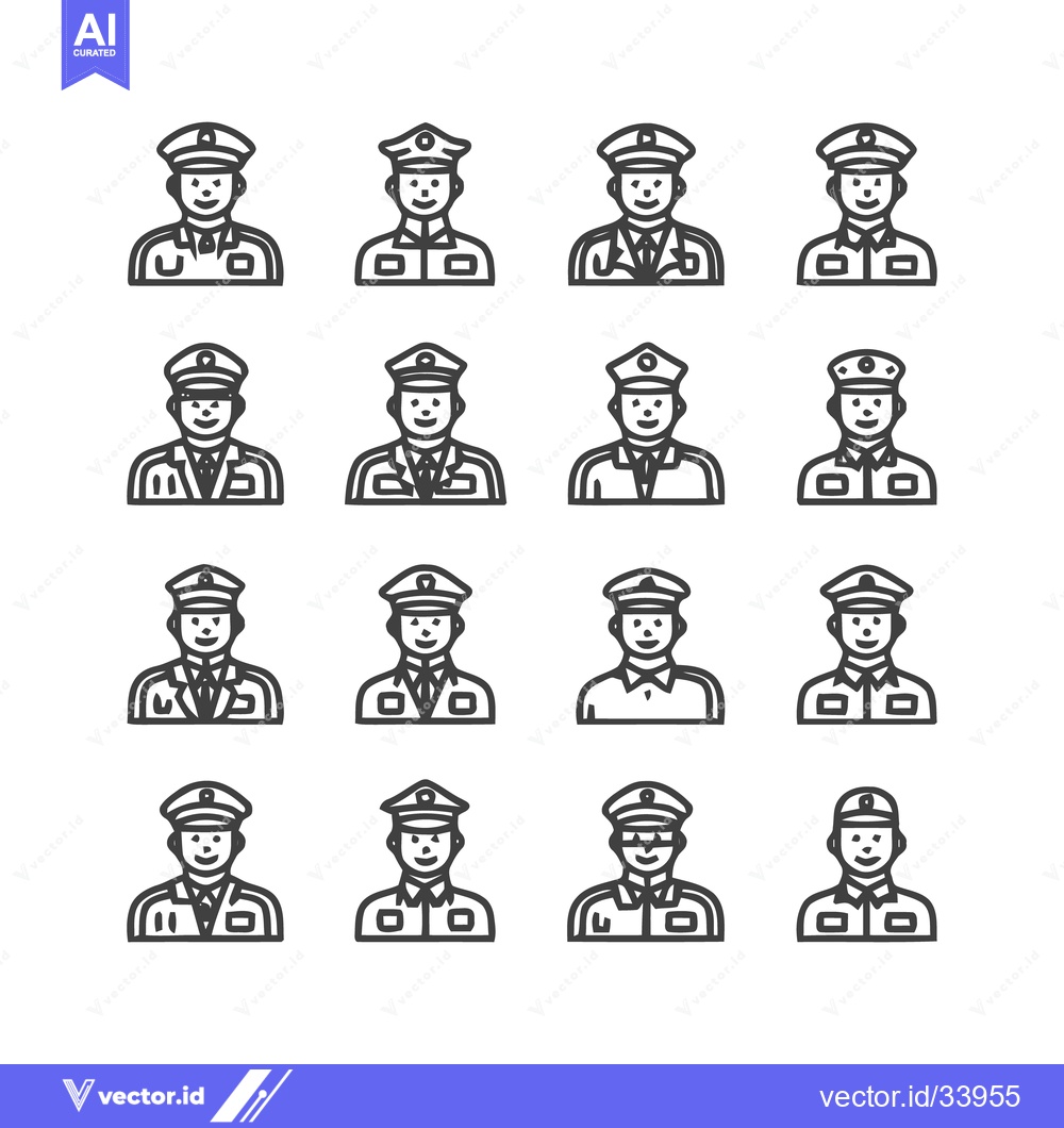 Premium Vector of Collection of Police Officer Icons in Minimalist Style.