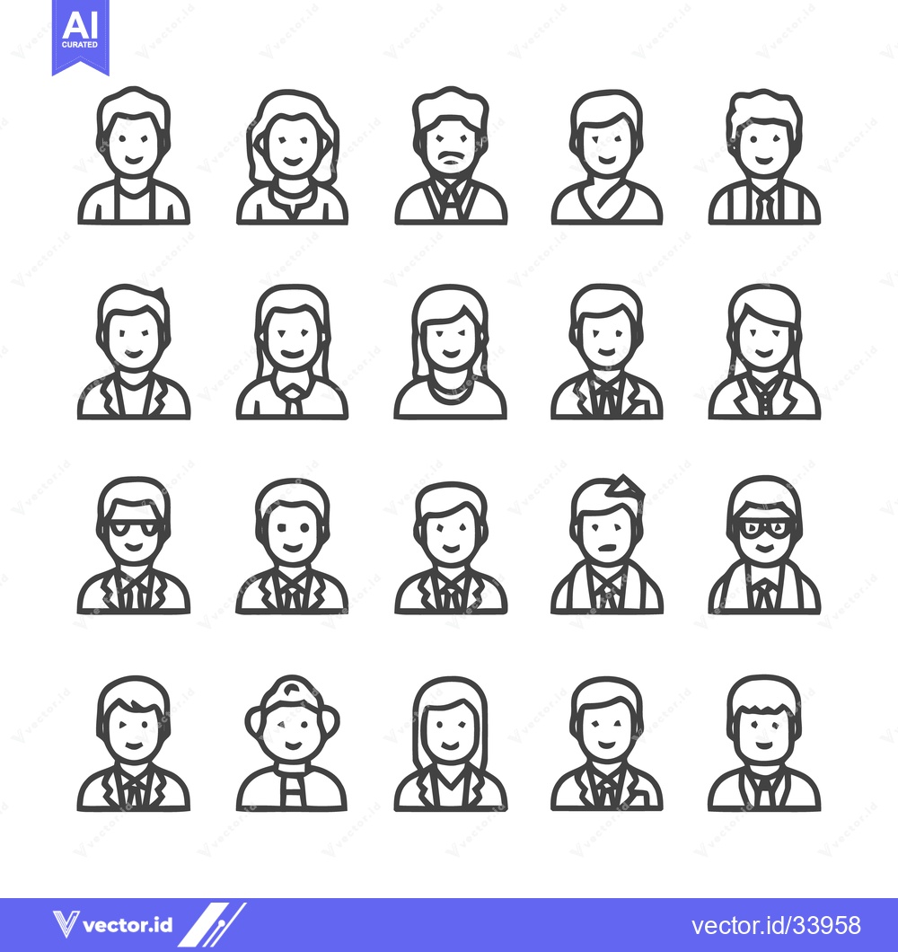 Premium Vector dari Diverse Line Art Portraits Depicting Various Individuals.