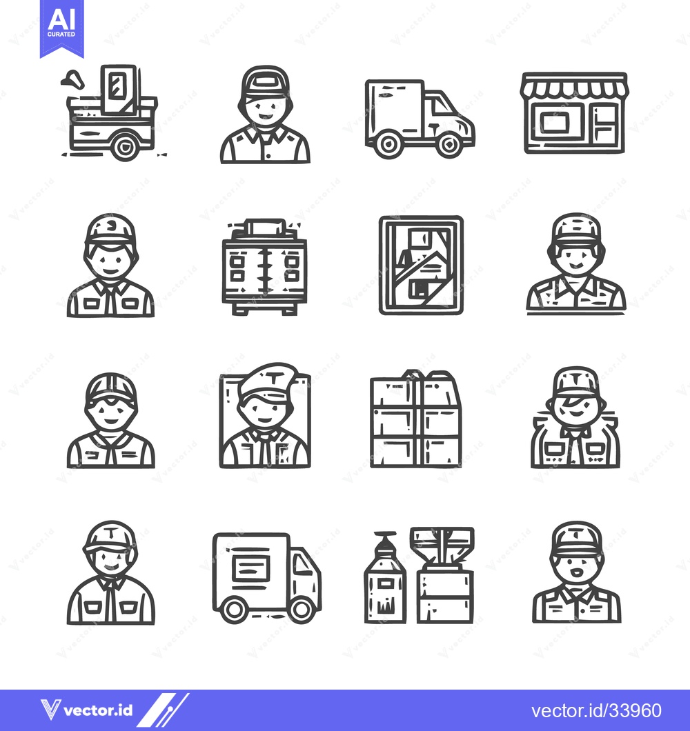 Premium Vector of Collection of various delivery and worker icons in a row.