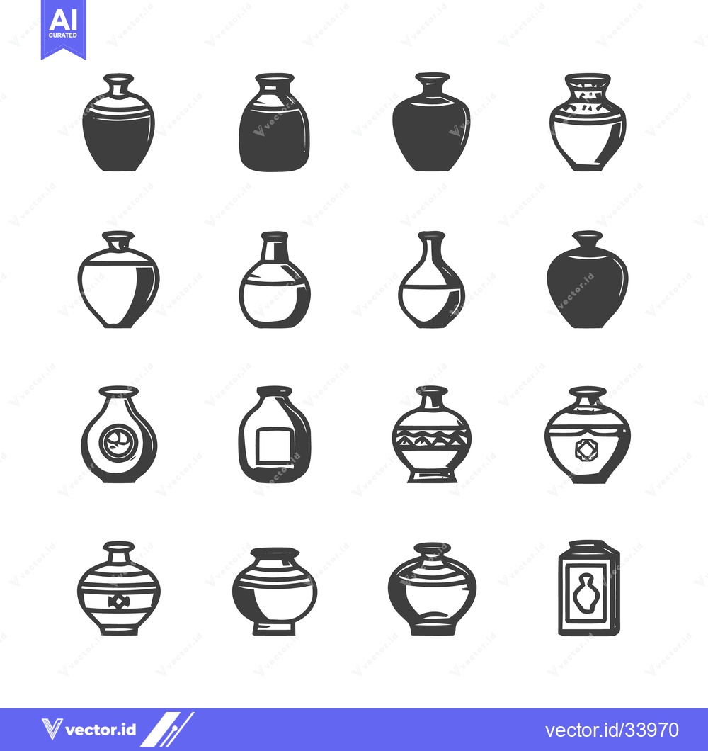 Premium Vector of Collection of Decorative Pottery Vessels in Minimalist Style.
