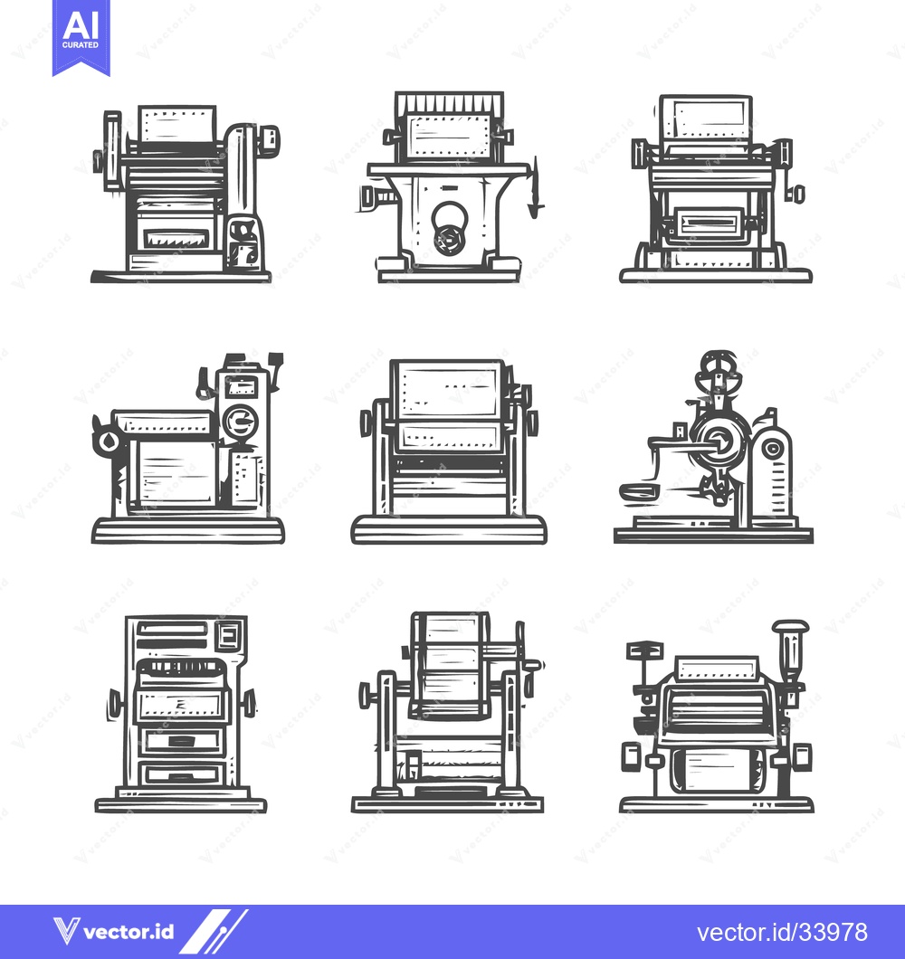 Premium Vector dari Vintage Printing Press Illustrations - A Collection of Antique Machine