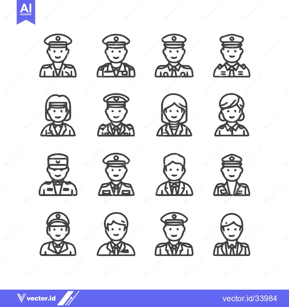 Premium Vector of Collection of various military personnel icons in a line art style.