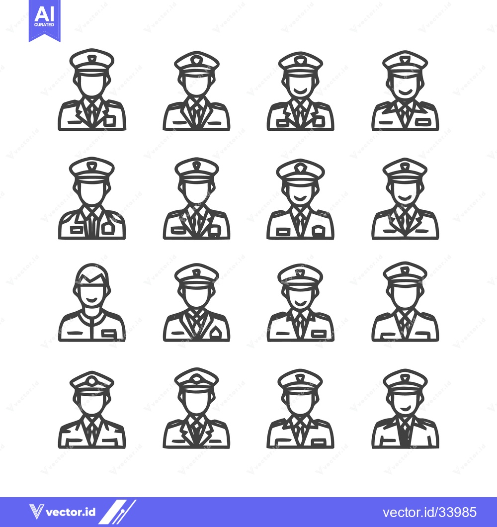 Premium Vector dari Collection of Police Officer Icons in Uniforms and Hats.