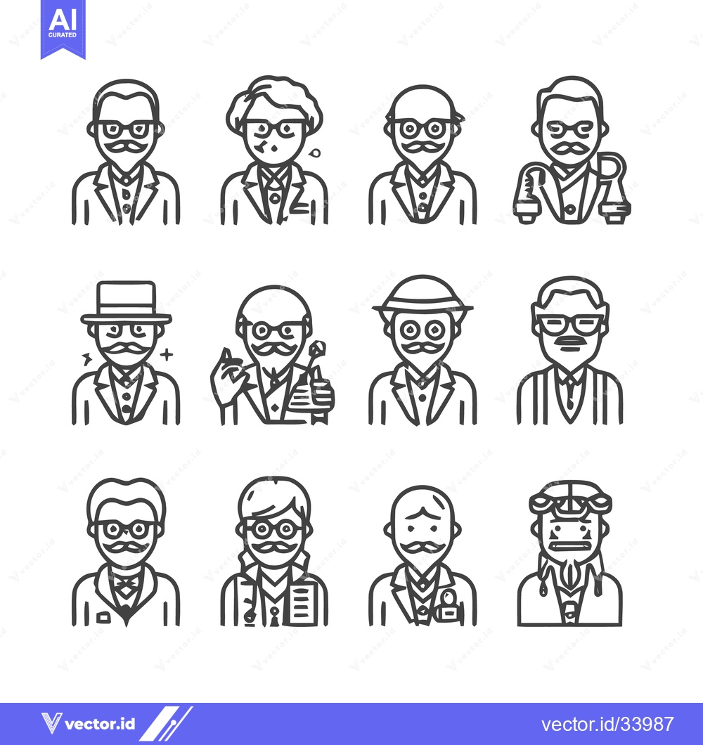 Premium Vector dari Collection of stylized line art portraits of various people.