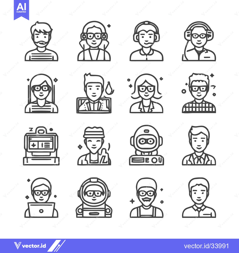 Premium Vector of Diverse Line Art Portraits - A Collection of People Icons.