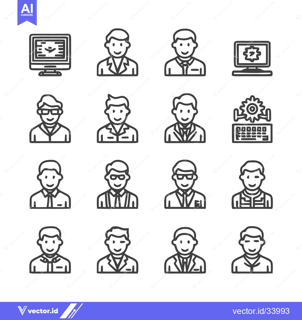 Premium Vector dari Collection of business people and computer icons in a row.
