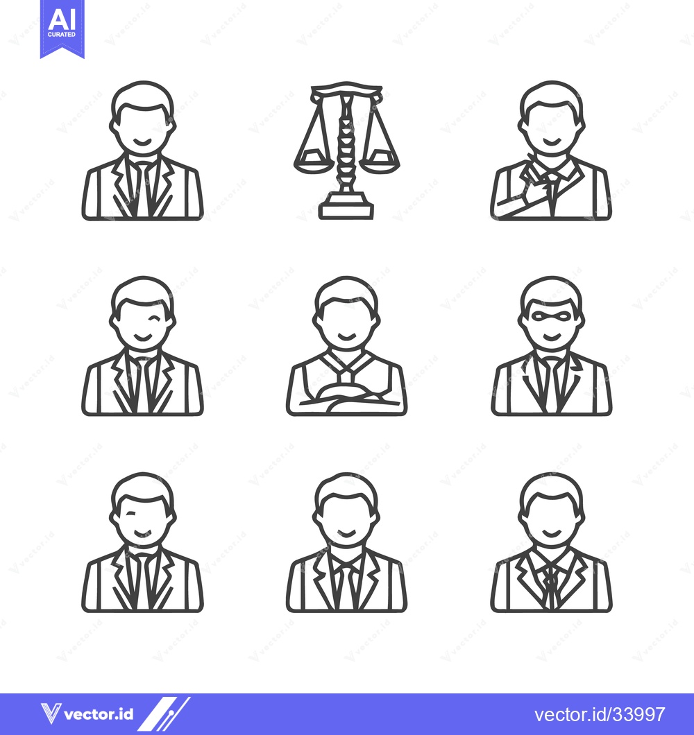 Premium Vector of Lawyer Icons - Business Professionals and Legal Symbols.