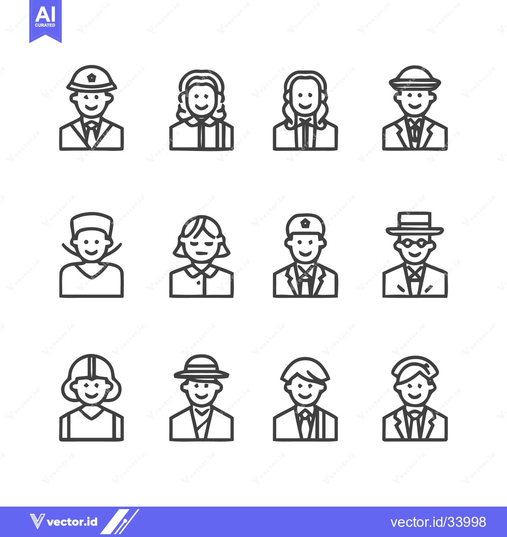 Premium Vector dari Diverse Line Art Portraits - A Collection of People Icons.