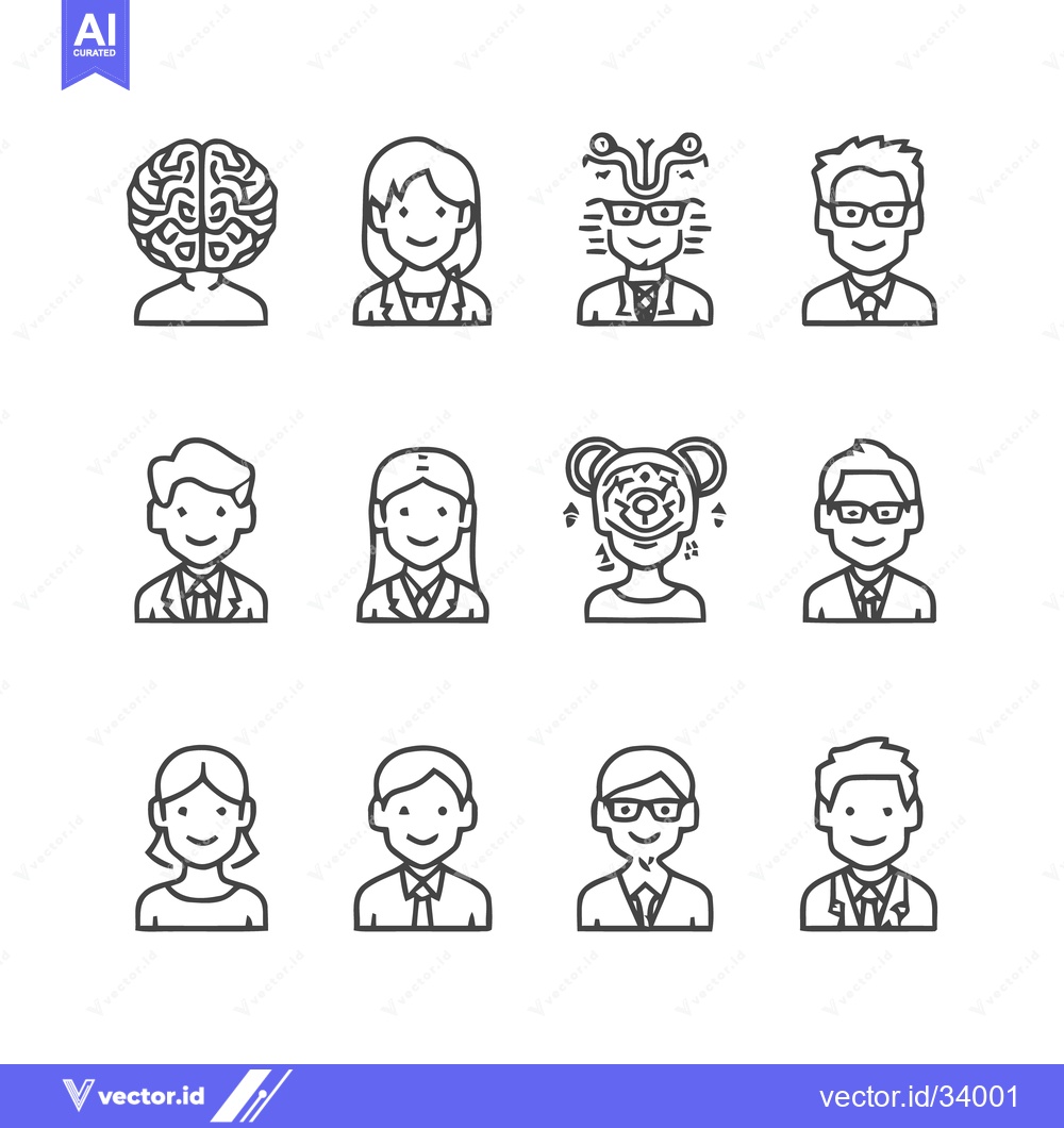 Premium Vector dari Diverse Line Art Portraits Depicting Various Professions and Concepts.