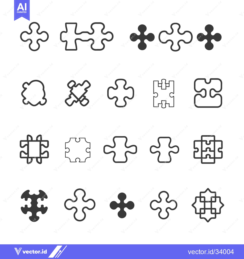 Premium Vector of Collection of Puzzle Piece Icons in Black and White