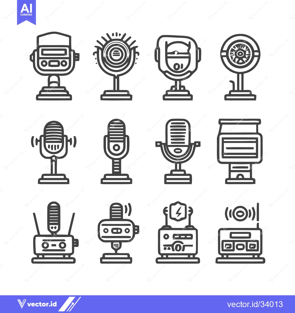 Premium Vector of Collection of Microphone Icons for Audio Recording and Broadcasting.