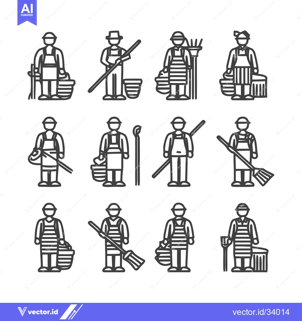 Premium Vector of Cleaning Crew Icons - A Collection of Housekeeping and Janitorial Work