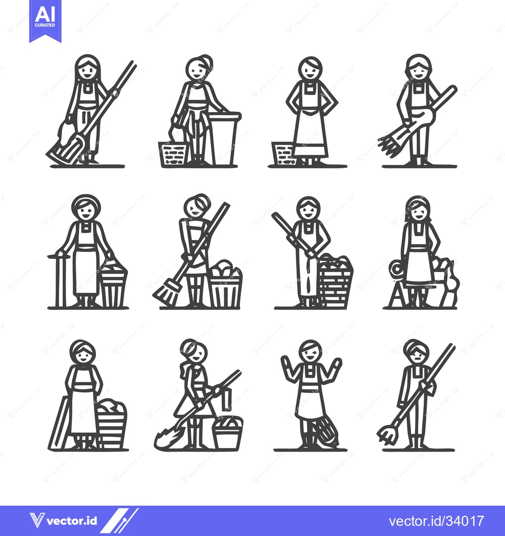 Premium Vector of Cleaning Lady Icons - A Collection of Housekeeping Illustrations.