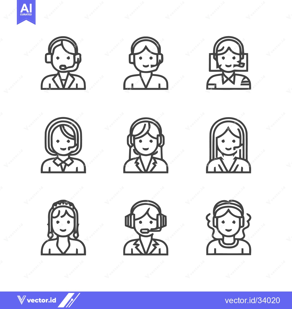 Premium Vector of Customer service representatives with headsets in various poses.