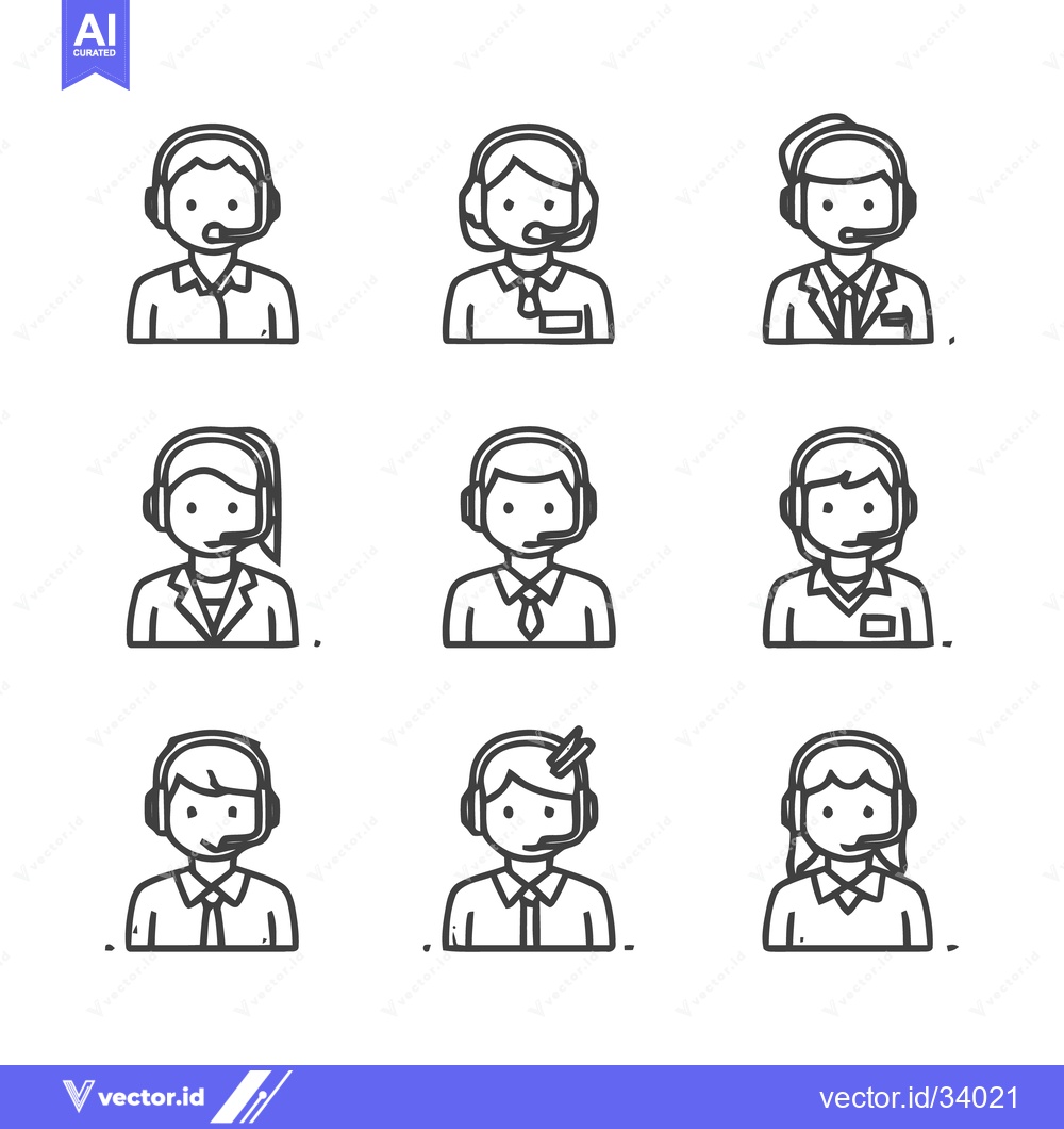 Premium Vector dari Customer service representatives with headsets in various poses.