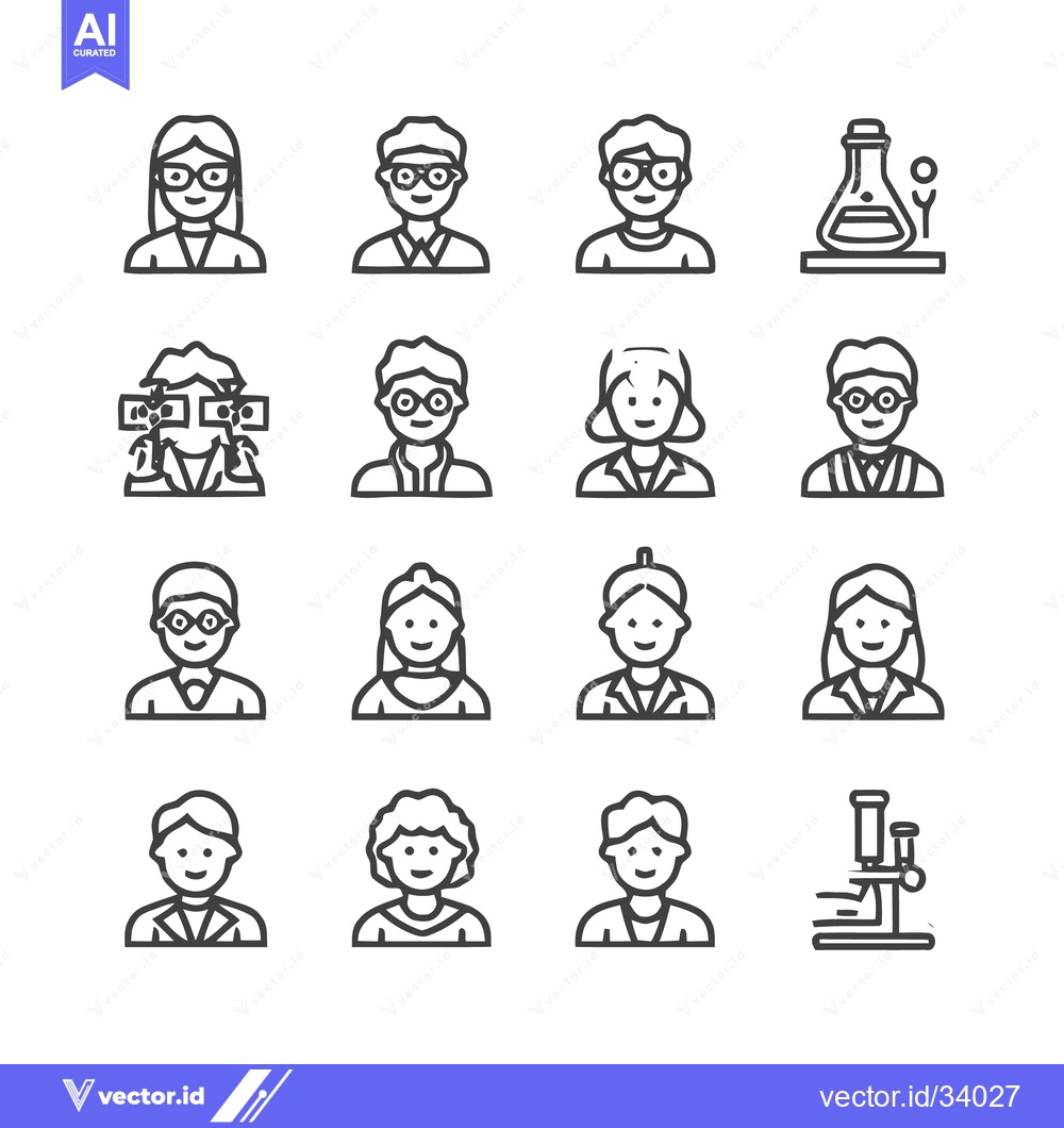 Premium Vector of Diverse Collection of People and Science Icons for Various Application