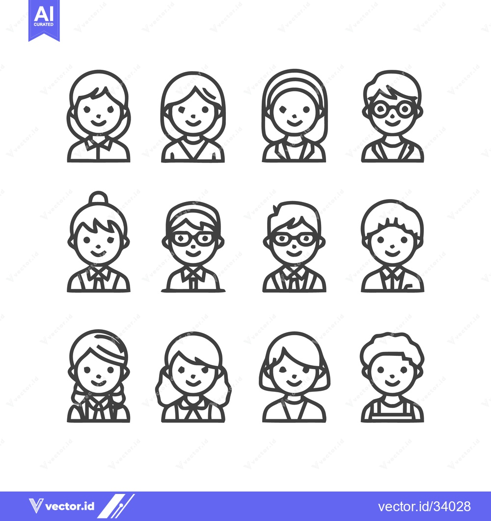 Premium Vector dari Diverse Line Art Portraits - A Collection of Smiling Faces.