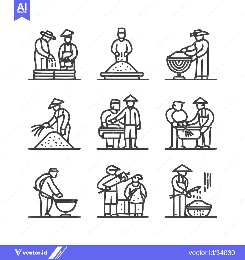 Premium Vector of Line art illustrations of people working with food.