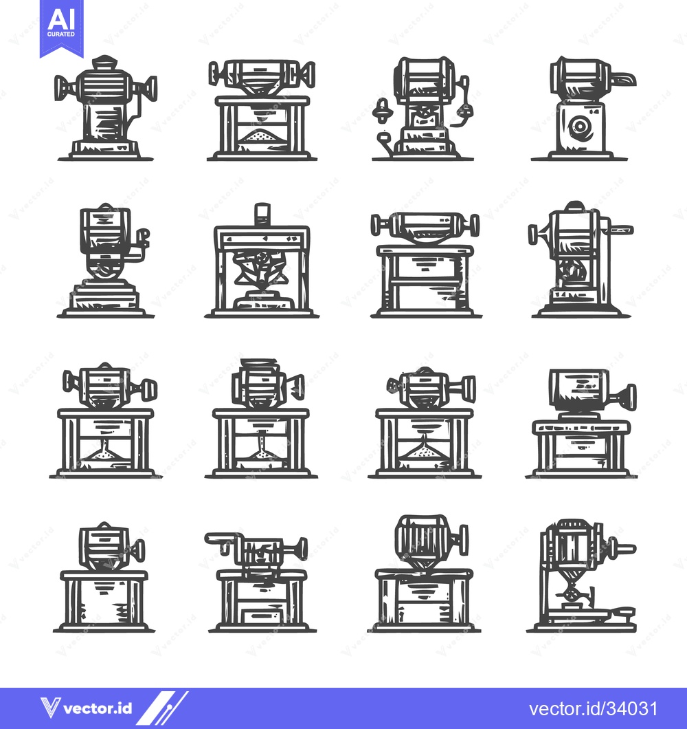 Premium Vector dari Vintage Industrial Machinery Collection - Detailed Line Art Illustrati