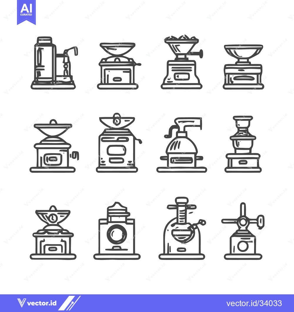 Premium Vector of Collection of coffee grinders in line art style.