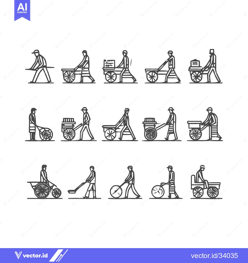 Premium Vector dari Collection of Hand-Drawn Illustrations of Street Vendors and Carts.