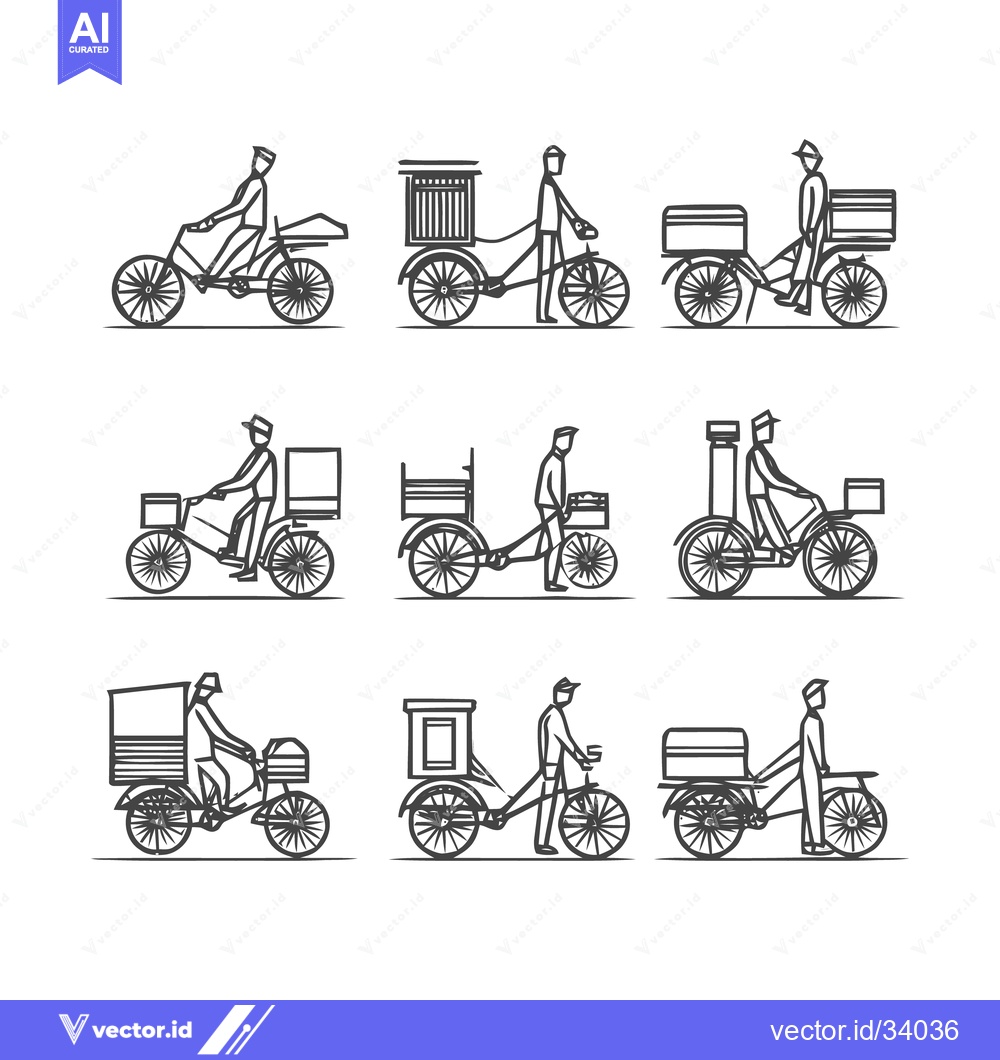 Premium Vector dari Delivery Bicycle Illustrations - A Collection of Vintage Transport.