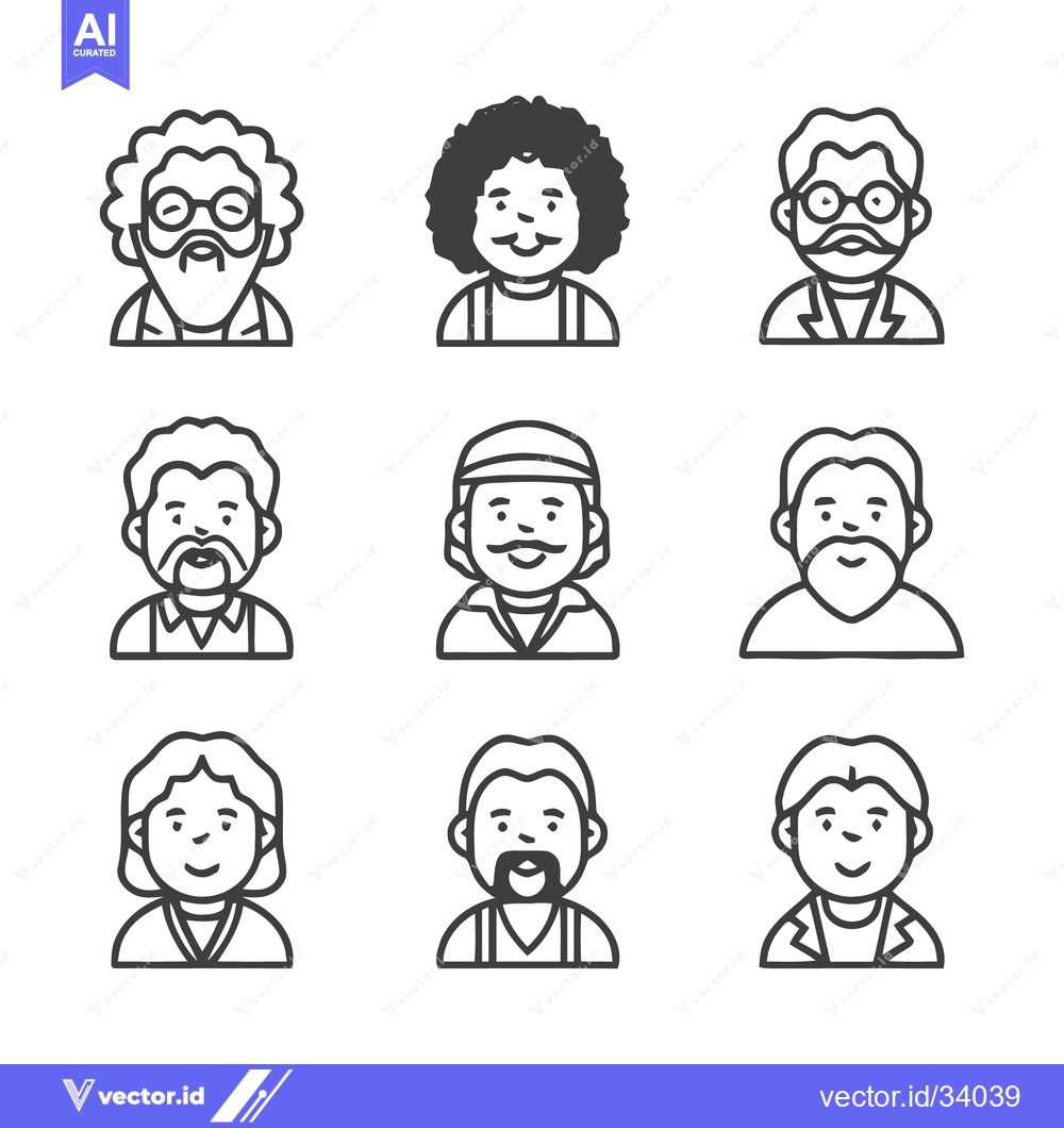 Premium Vector of Diverse Line Art Portraits - A Collection of Unique Individuals.