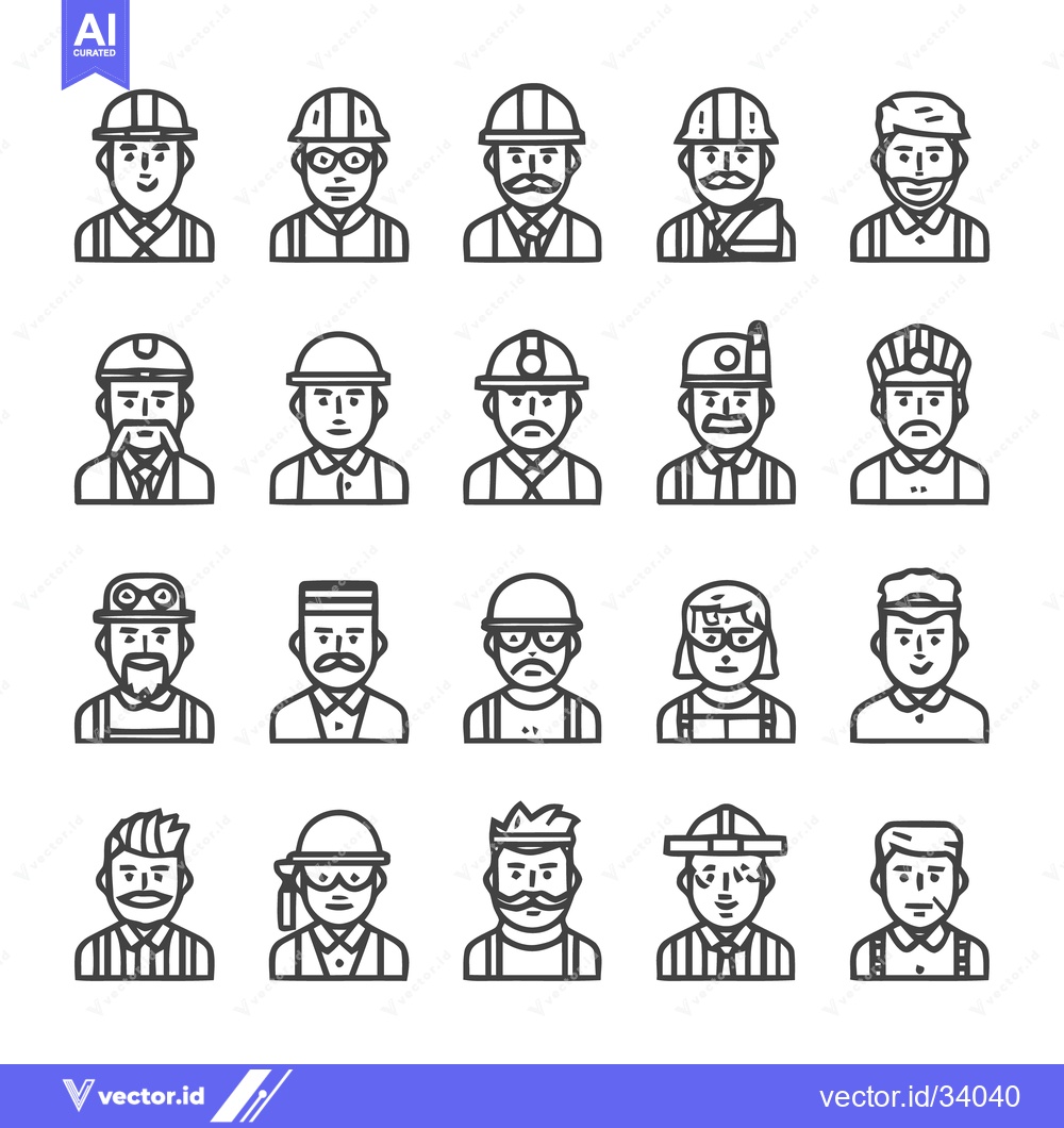 Premium Vector dari Diverse Construction Workers and Professionals in Line Art.