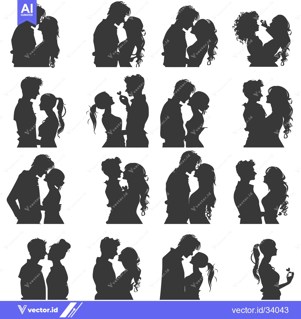Premium Vector dari Collection of Romantic Silhouettes of Couples in Love