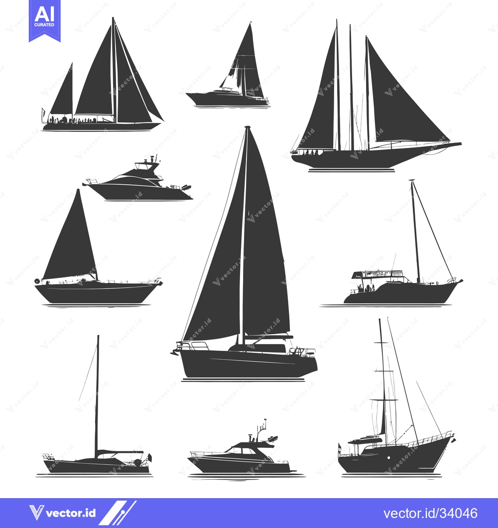 Premium Vector dari Collection of Sailboats and Yachts Silhouettes