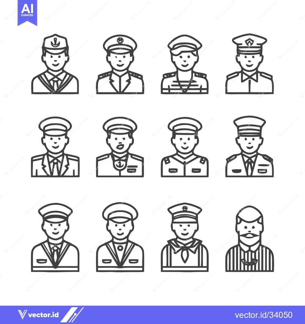 Premium Vector dari Military Uniforms - A Collection of Line Art Portraits.