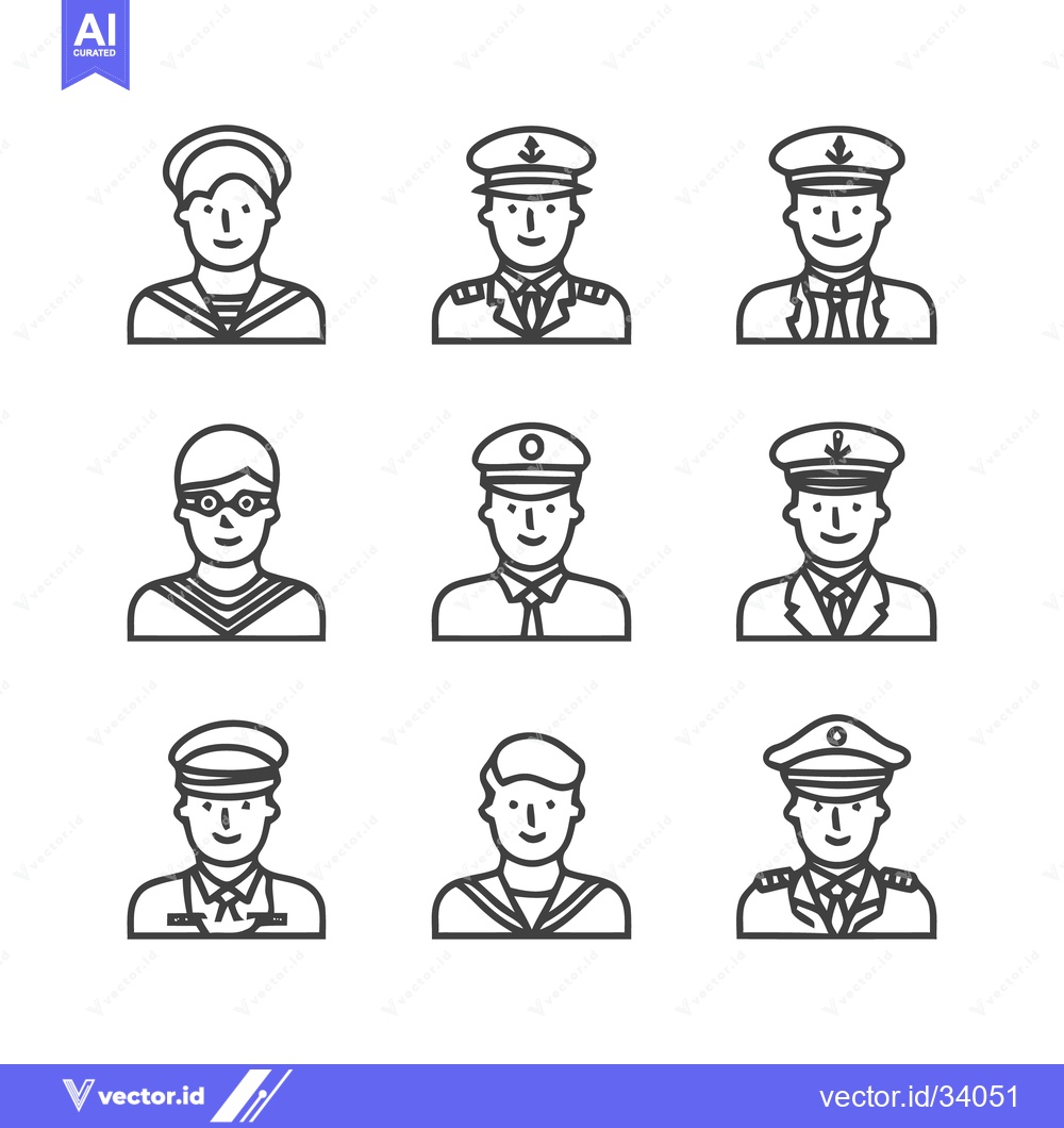 Premium Vector of Line art illustrations of various military personnel in uniform.