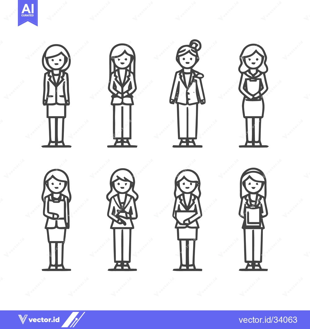 Premium Vector dari Businesswomen in formal attire, standing in a row, line art.
