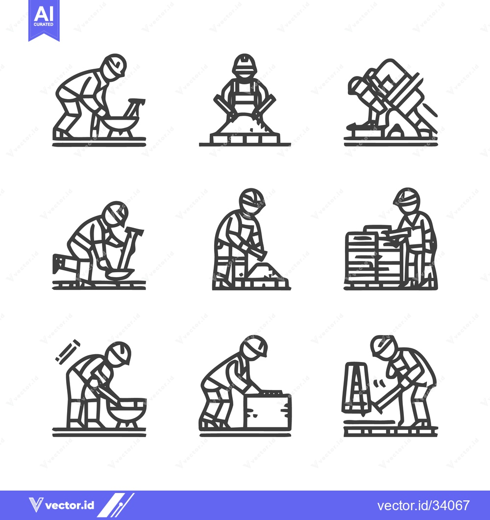 Premium Vector dari Construction Workers in Action - A Detailed Line Art Illustration.