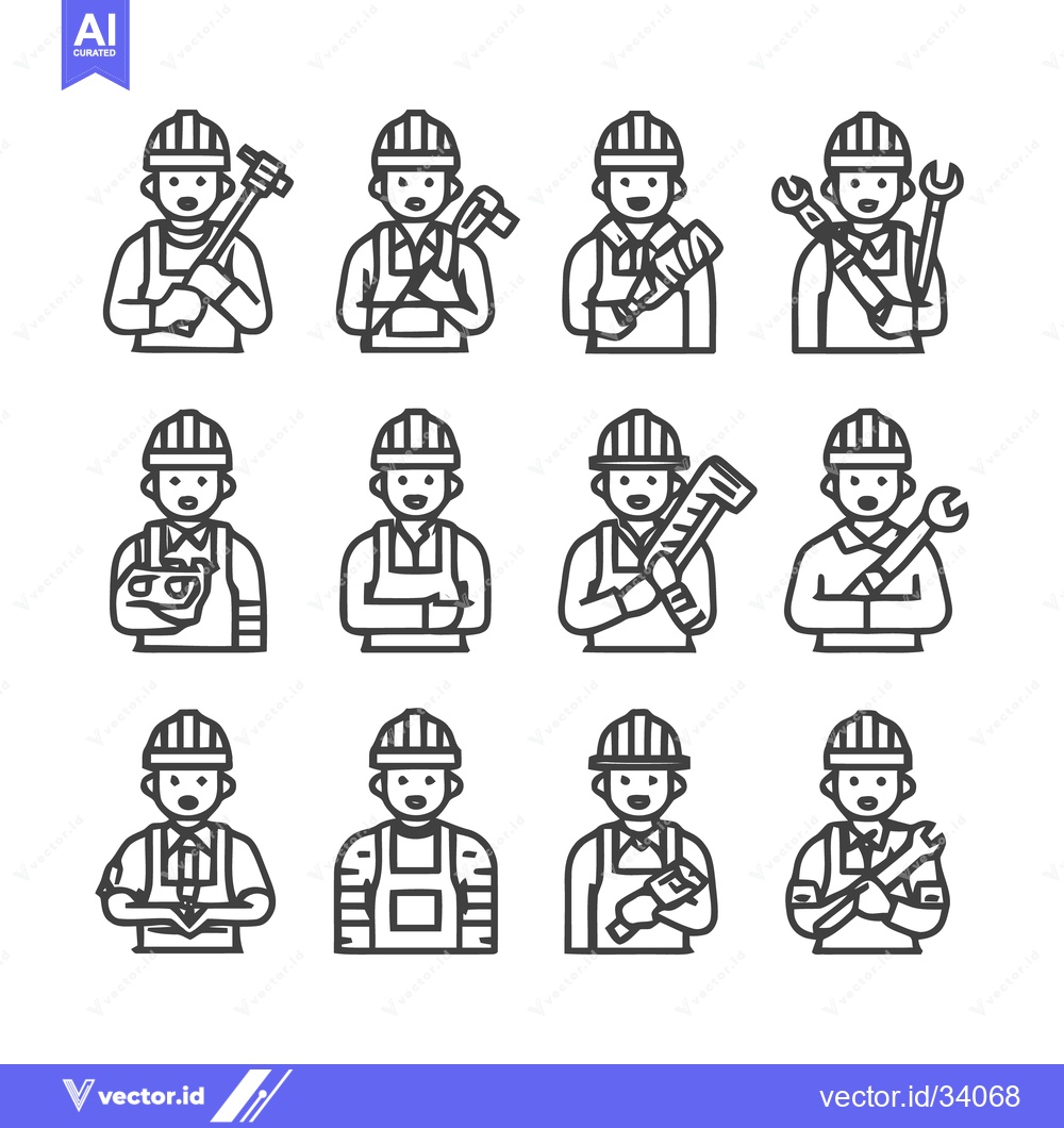 Premium Vector dari Construction Workers - A Collection of Line Art Illustrations.